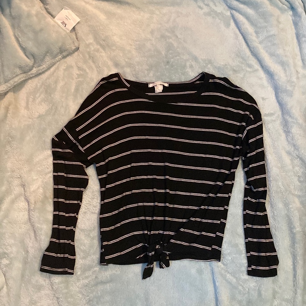 Tie front, striped shirt